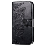 Motorola Moto E7 Power / E7i Power Leather Wallet Case - Butterfly - Black