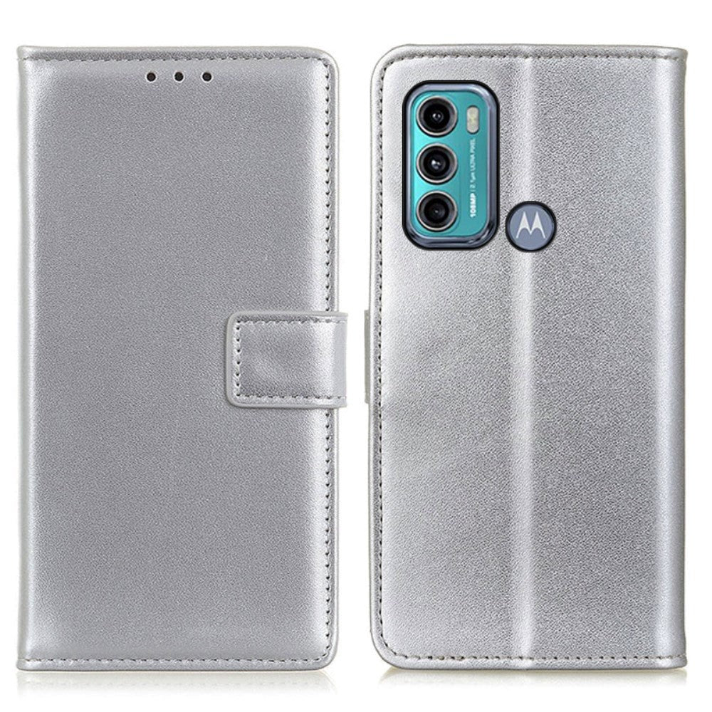 Motorola Moto G60 Leather Flip Case w. Wallet - Silver