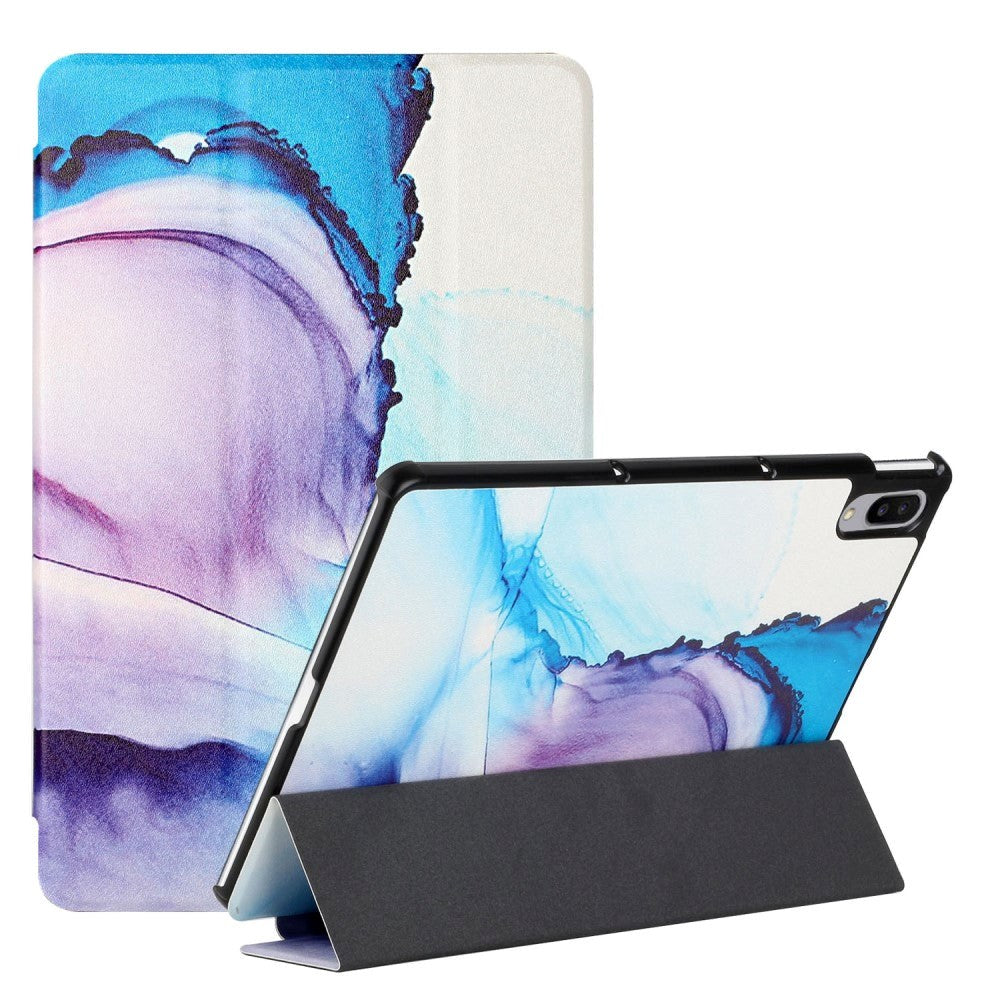 Lenovo Pad Pro / Tab P11 Pro Tri-Fold Leather Case - Purple / Blue Marble