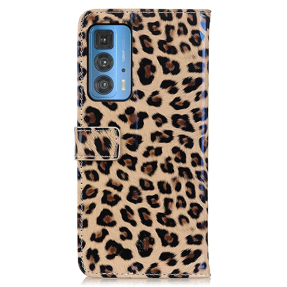 Motorola Edge 20 Pro Glossy Leather Wallet Case - Leopard