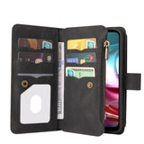 Motorola Moto G10 / G20 / G30 Leather Flip Case w. Strap, Wallet & 15 Card Holders - Black