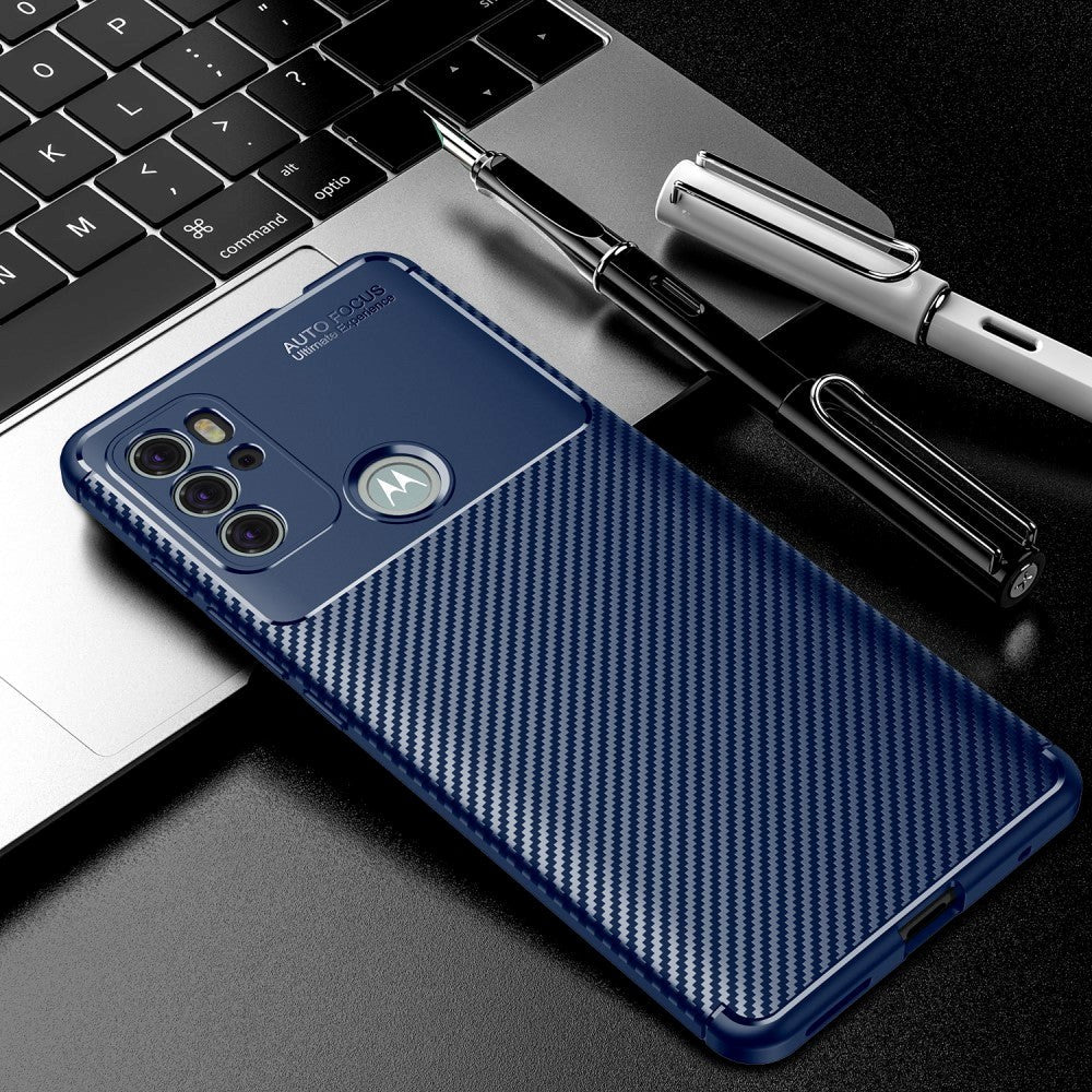 Motorola Moto G60s Brushed Carbon Fiber Flexible Plastic Case - Blue