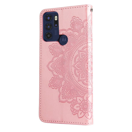 Motorola Moto G60s Leather Wallet Case Flowers - Rose Gold