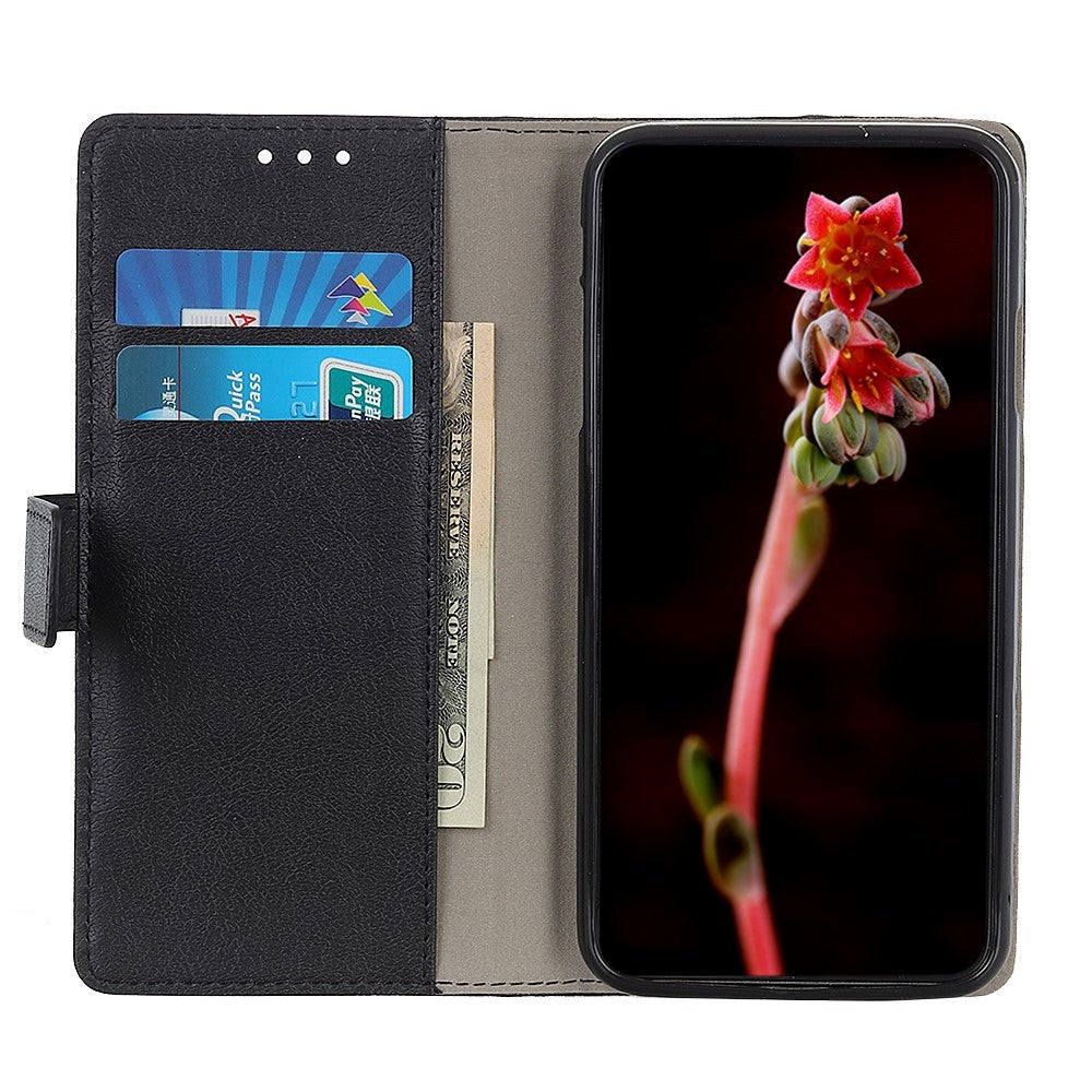 Motorola Edge 20 Matte Leather Wallet Case & Magnetic Lock - Black