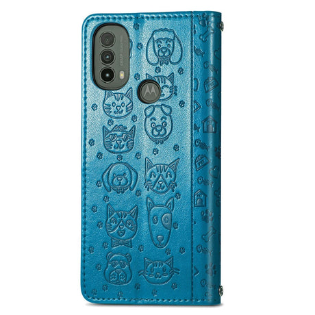 Motorola Moto E40 / E30 / E20 Leather Wallet Case - Dogs & Cats - Blue