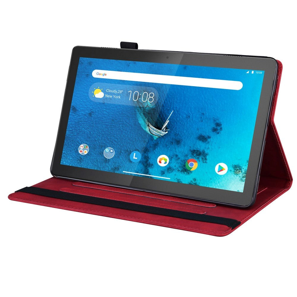 Lenovo Tab M10 FHD REL (TB-X605FC / LC) Leather Flip Case w. Pencil Holder & Card Holder - Red