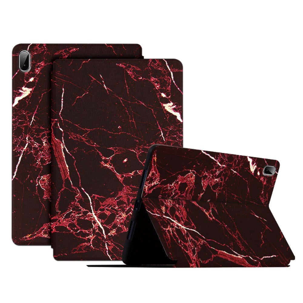 Lenovo Pad Plus Tri-Fold Flip Case - Marble - Black / Red