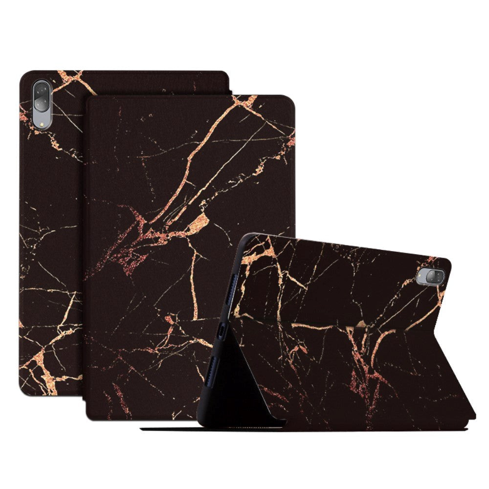 Lenovo Pad Pro Tri-Fold Flip Case - Marble - Black / Gold