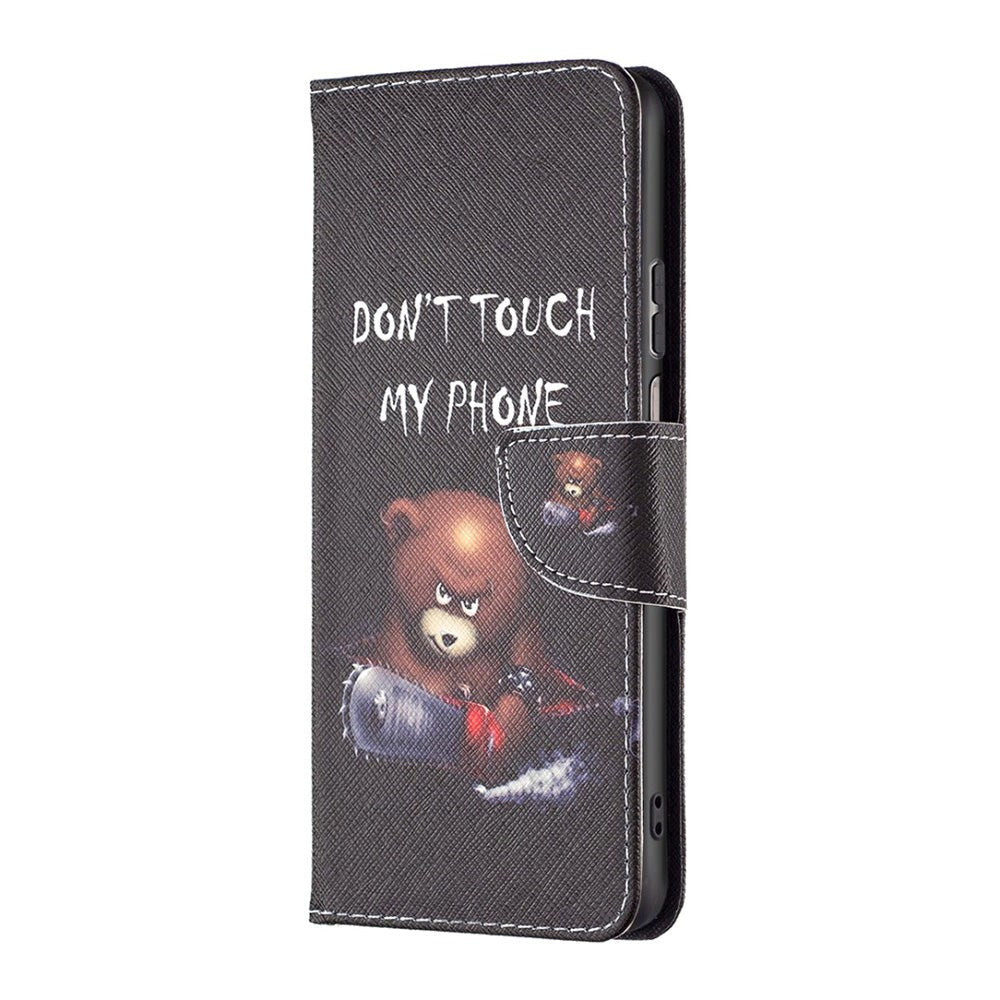 Motorola Moto G200 5G Leather Wallet Case - "Don't Touch My Phone" Bear