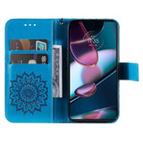 Motorola Edge 30 Pro Leather Case with Wallet and Strap - Mandala Print - Blue