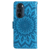 Motorola Edge 30 Pro Leather Case with Wallet and Strap - Mandala Print - Blue