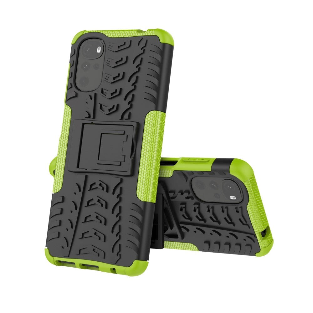 Motorola Moto G22 Cool Tyre Tough Case w. Stand - Black / Green