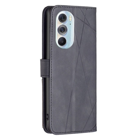 Motorola Edge 30 Pro Leather Flip Case w. Geometric Lines - Black