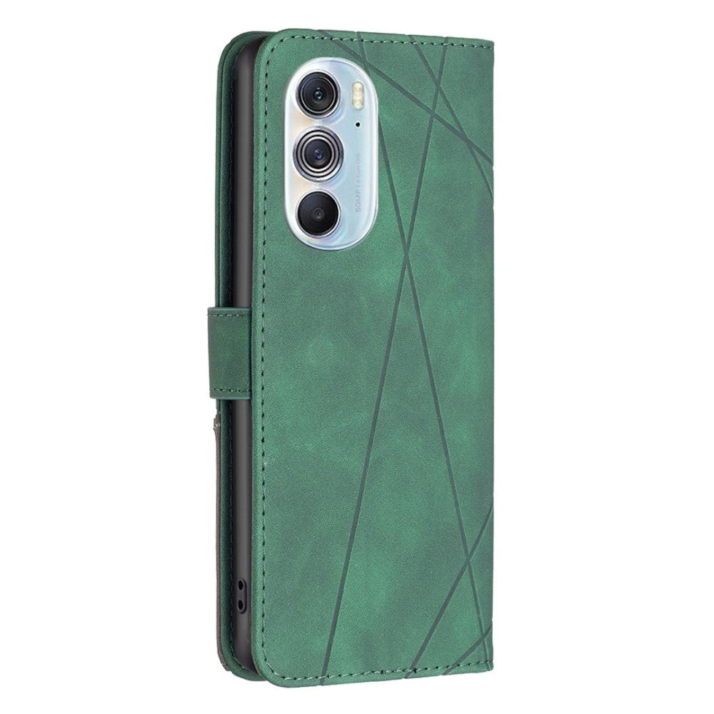 Motorola Edge 30 Pro Leather Flip Case w. Geometric Lines - Green