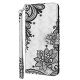 Xiaomi Redmi 9T Leather Wallet Case & Print - Black Flower