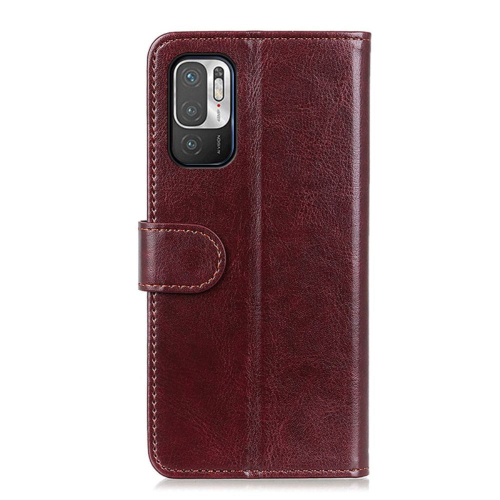 Xiaomi Redmi Note 10 5G Leather Wallet Case - Brown