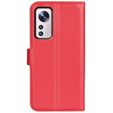 Xiaomi 12 Pro Litchi Leather Wallet Case - Red