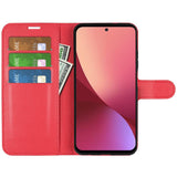 Xiaomi 12 Pro Litchi Leather Wallet Case - Red