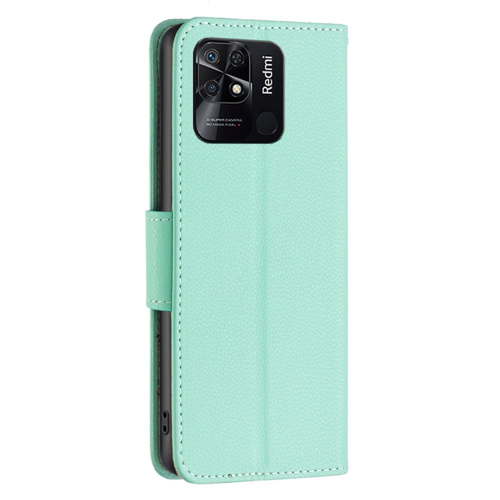 Xiaomi Redmi 10C Litchi Leather Flip Case with Wallet & Stand Function - Green