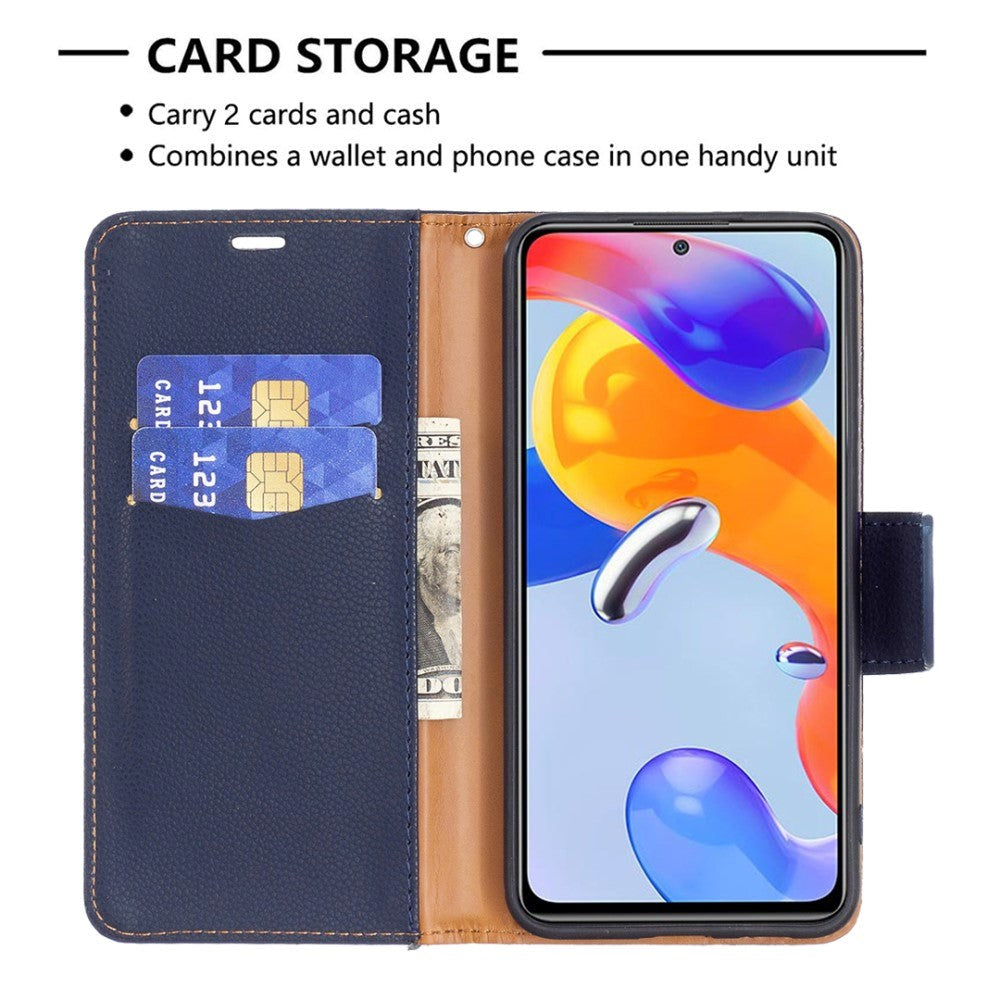 Xiaomi Redmi 10C Litchi Leather Flip Case with Wallet & Stand Function - Dark Blue