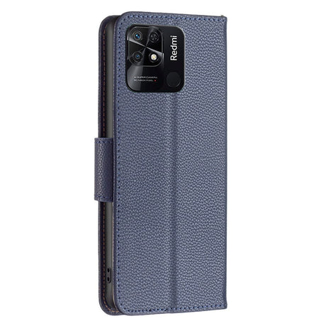 Xiaomi Redmi 10C Litchi Leather Flip Case with Wallet & Stand Function - Dark Blue