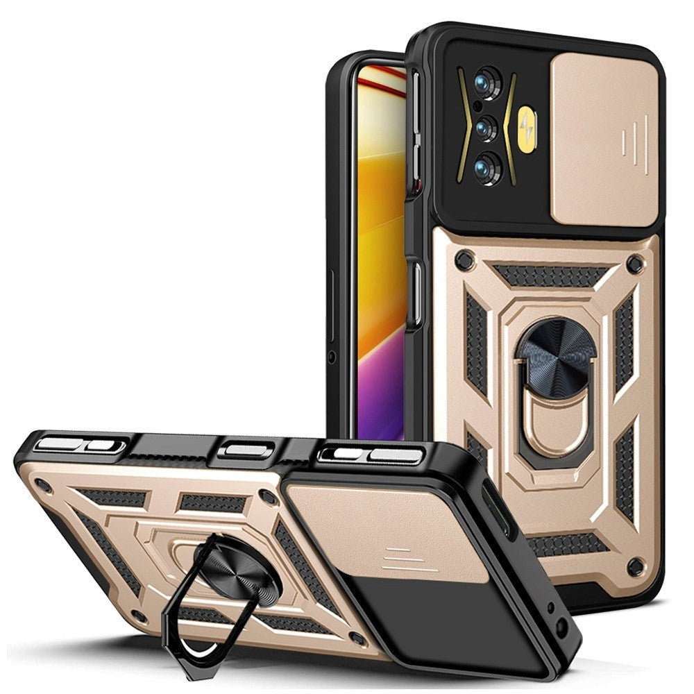 Xiaomi Poco F4 GT Tough Case w. Magnetic Kickstand & Cam Slider - Gold