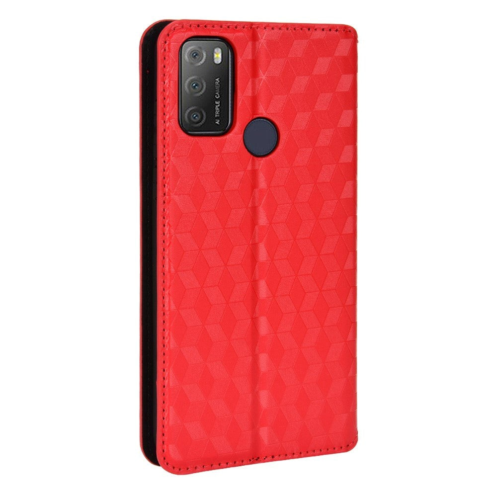 Alcatel 1S (2021) / 3L (2021) Leather Wallet Case - Rhombus - Red