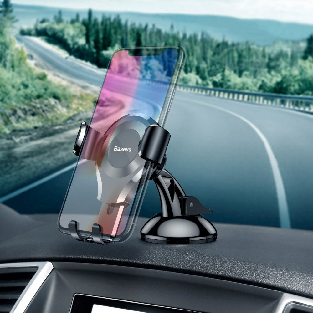 Baseus Suction Cup Gravity Car Mount - Phone Holder for Car - Max Mobile: 63 x 88mm - Black