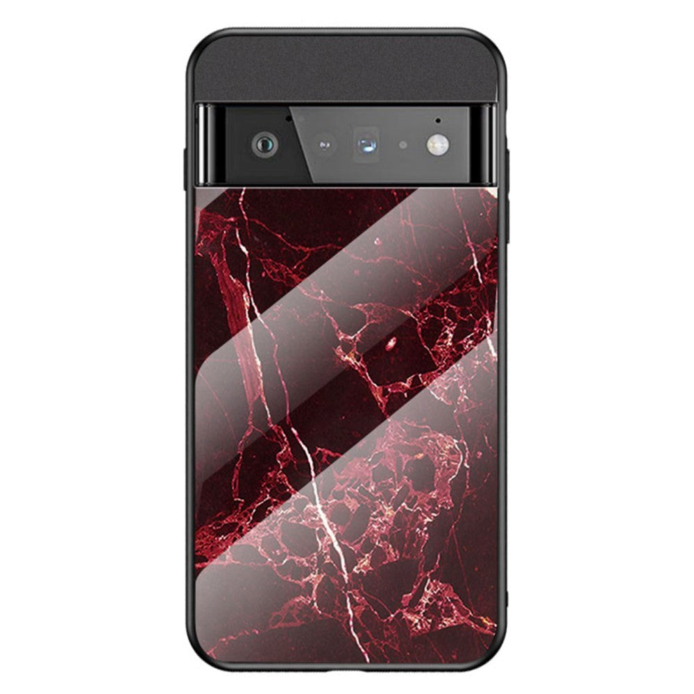 Google Pixel 6 Pro Plastic Case w. Glass Back - Black & Red Marble