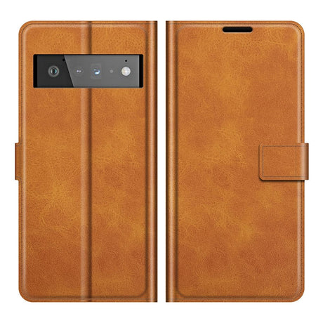 Google Pixel 6 Pro Leather Case w. Card Holder & Magnetic Closure - Light Brown