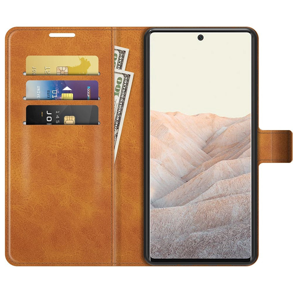 Google Pixel 6 Pro Leather Case w. Card Holder & Magnetic Closure - Light Brown