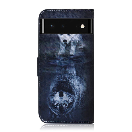 Google Pixel 6 Leather Wallet Case w. Print - Dog and Wolf