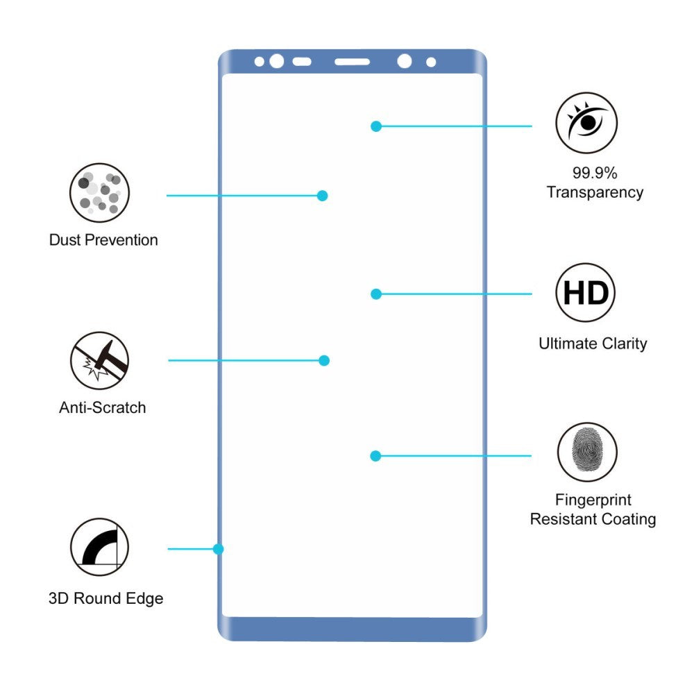 Samsung Galaxy Note 8 HAT PRINCE Tempered Glass Screen Protector (full-size with curves) - Blue