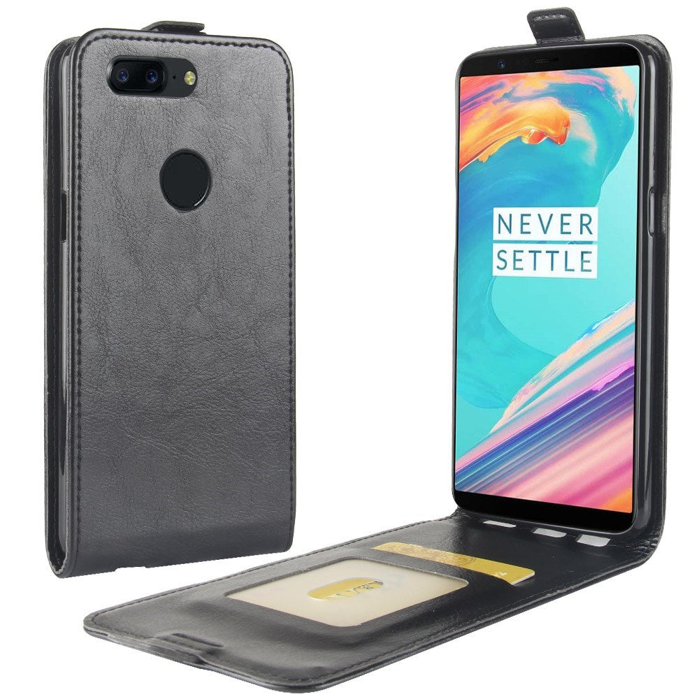 OnePlus 5T PU Leather Vertical Flip Case - Black