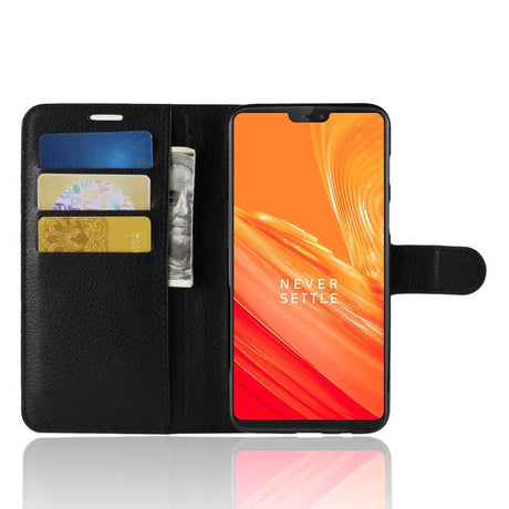 OnePlus 6 Litchi Texture Leather Stand Wallet Case Black