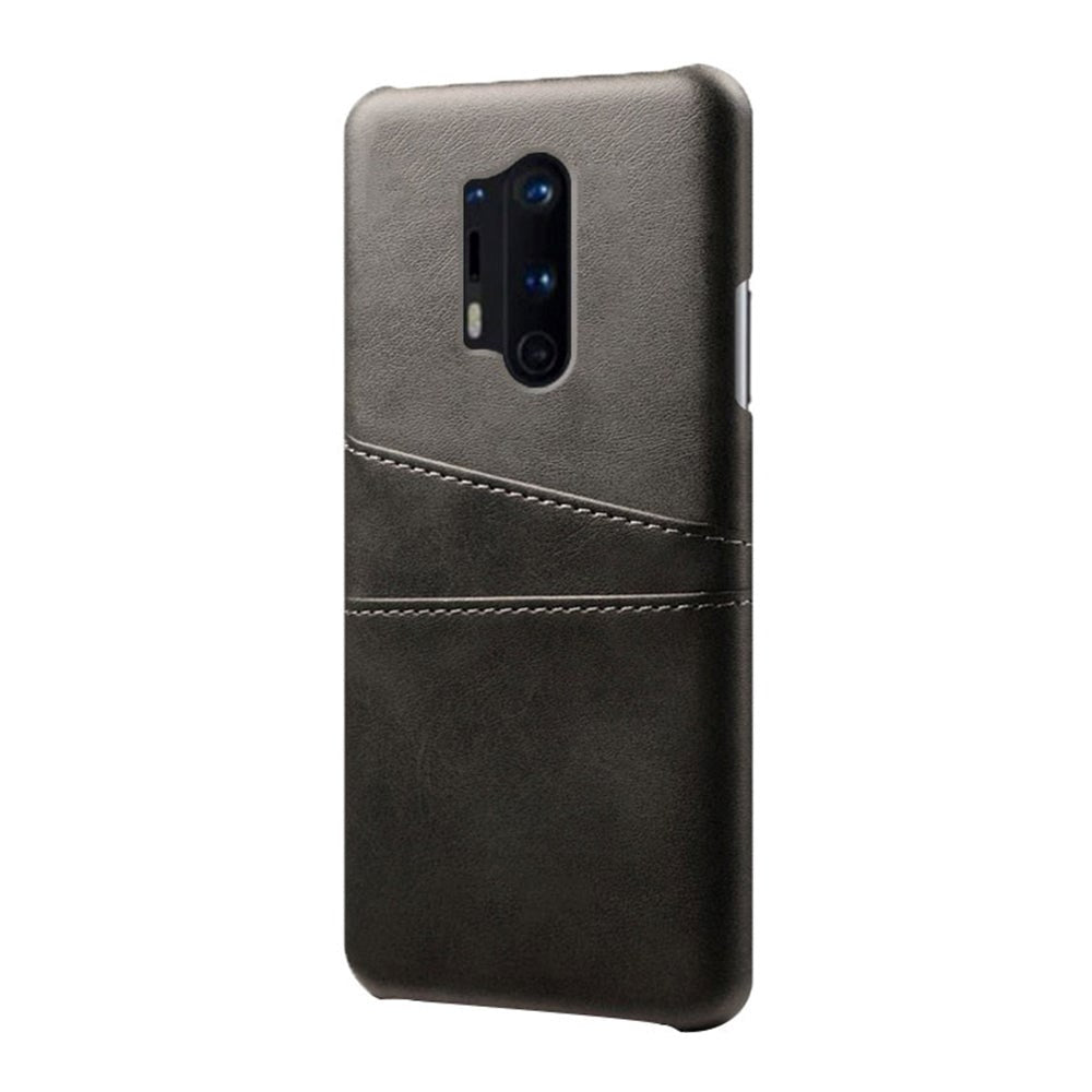 OnePlus 8 Pro Leather Coated Plastic Case with Card Holder - Black