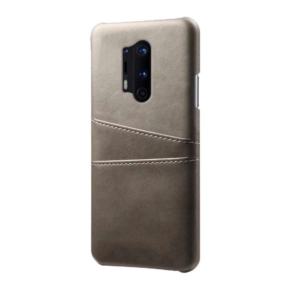 OnePlus 8 Pro Leather Coated Plastic Case with Card Holder - Grey