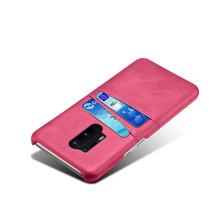 OnePlus 8 Pro Leather Coated Plastic Case with Card Holder - Pink