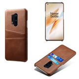 OnePlus 8 Pro Leather Coated Plastic Case with Card Holder - Brown