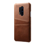 OnePlus 8 Pro Leather Coated Plastic Case with Card Holder - Brown