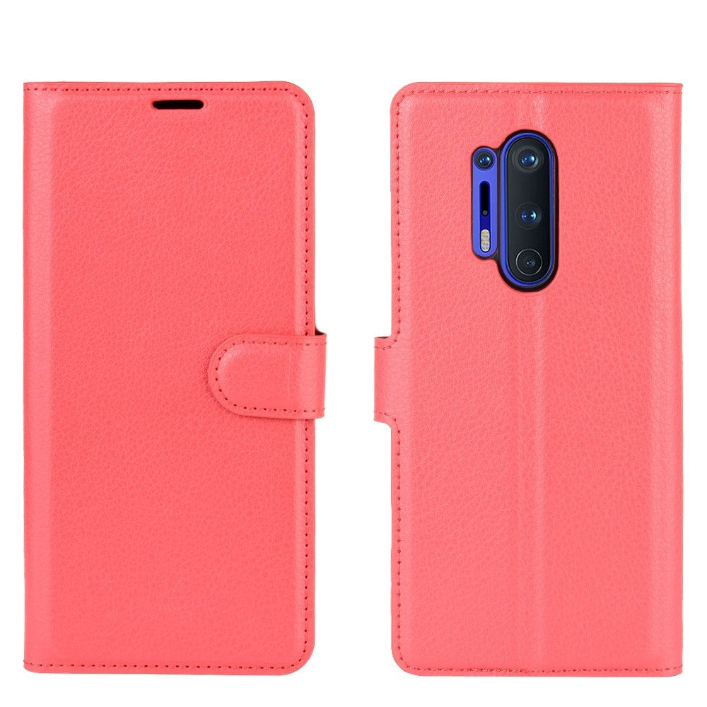 OnePlus 8 Pro Litchi Leather Flip Case w. Wallet - Red