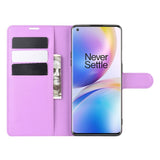 OnePlus 8 Pro Litchi Leather Flip Case w. Wallet - Purple