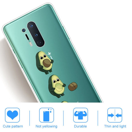 OnePlus 8 Pro Flexible Plastic Case w. Print - Transparent / Avocado