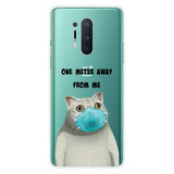 OnePlus 8 Pro Flexible Plastic Case w. Print - Transparent / Cat with Mask