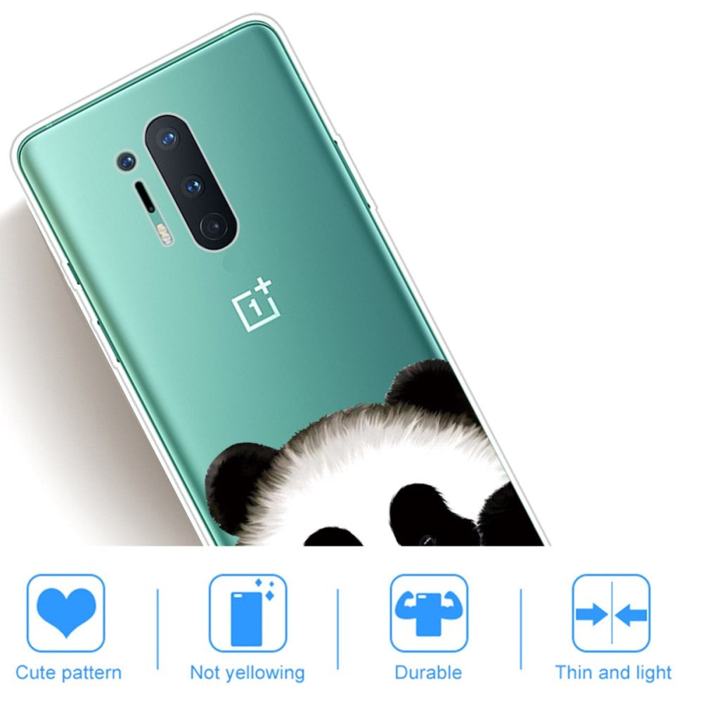 OnePlus 8 Pro Flexible Plastic Case w. Print - Transparent / Panda