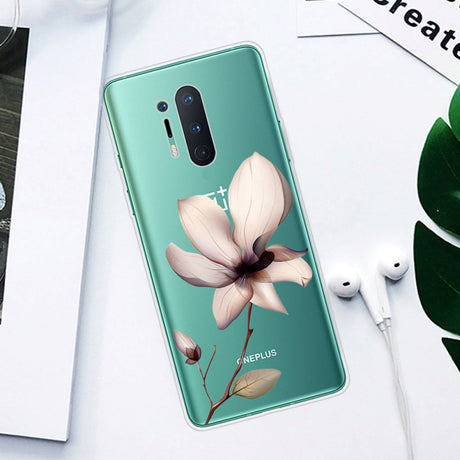 OnePlus 8 Pro Flexible Plastic Case w. Print - Transparent / Lotus Flower