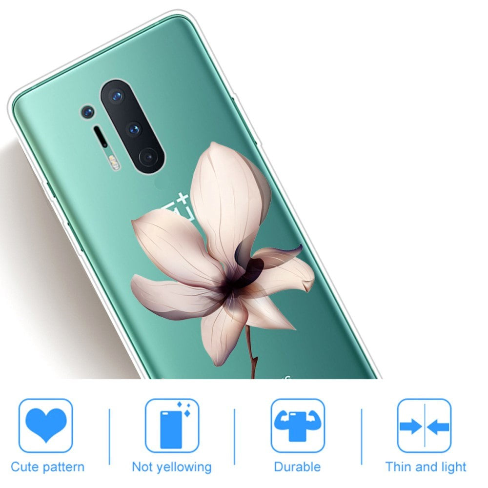 OnePlus 8 Pro Flexible Plastic Case w. Print - Transparent / Lotus Flower