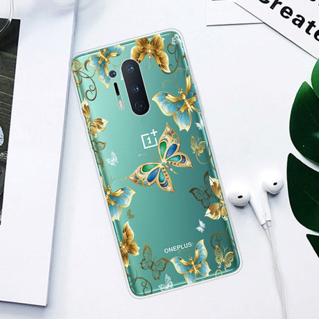 OnePlus 8 Pro Flexible Plastic Case w. Print - Transparent / Butterflies