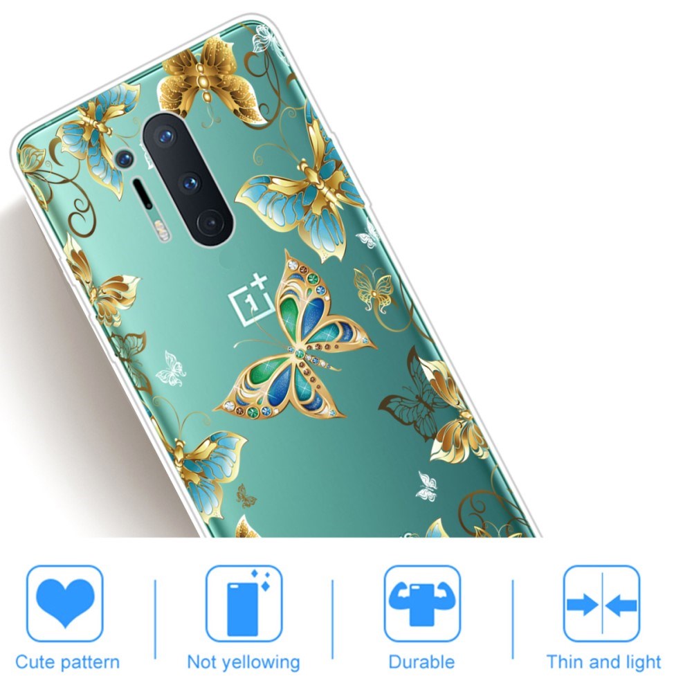 OnePlus 8 Pro Flexible Plastic Case w. Print - Transparent / Butterflies