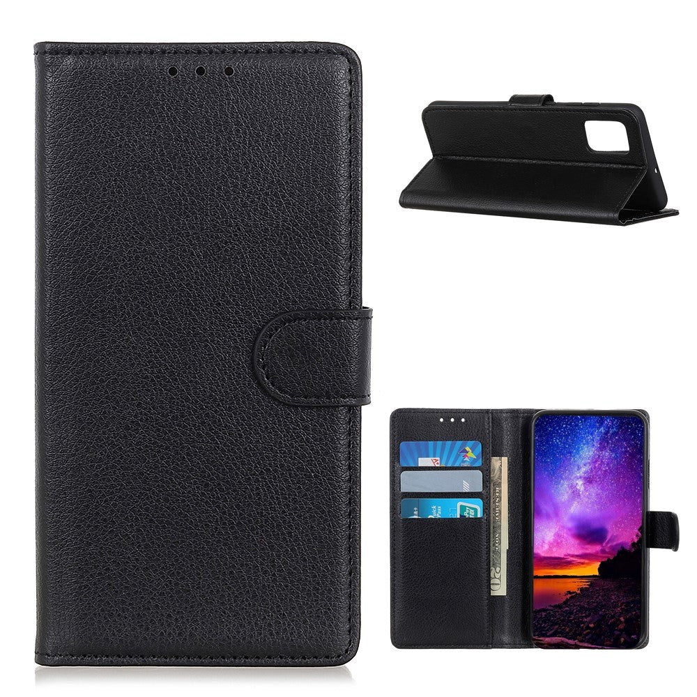 OnePlus 9 Litchi Leather Wallet Case - Black